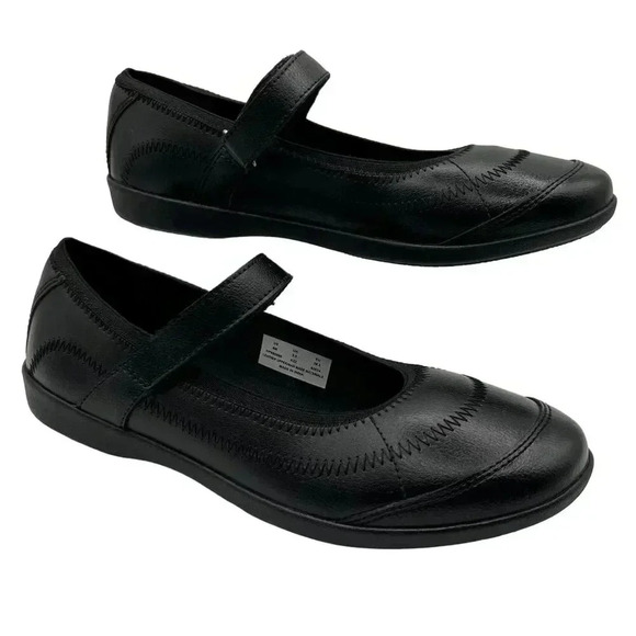 Hush Puppies NEW Womens 6M Leather Mary Jane Flat Shoes Memory Foam Adj Strap - Picture 1 of 11